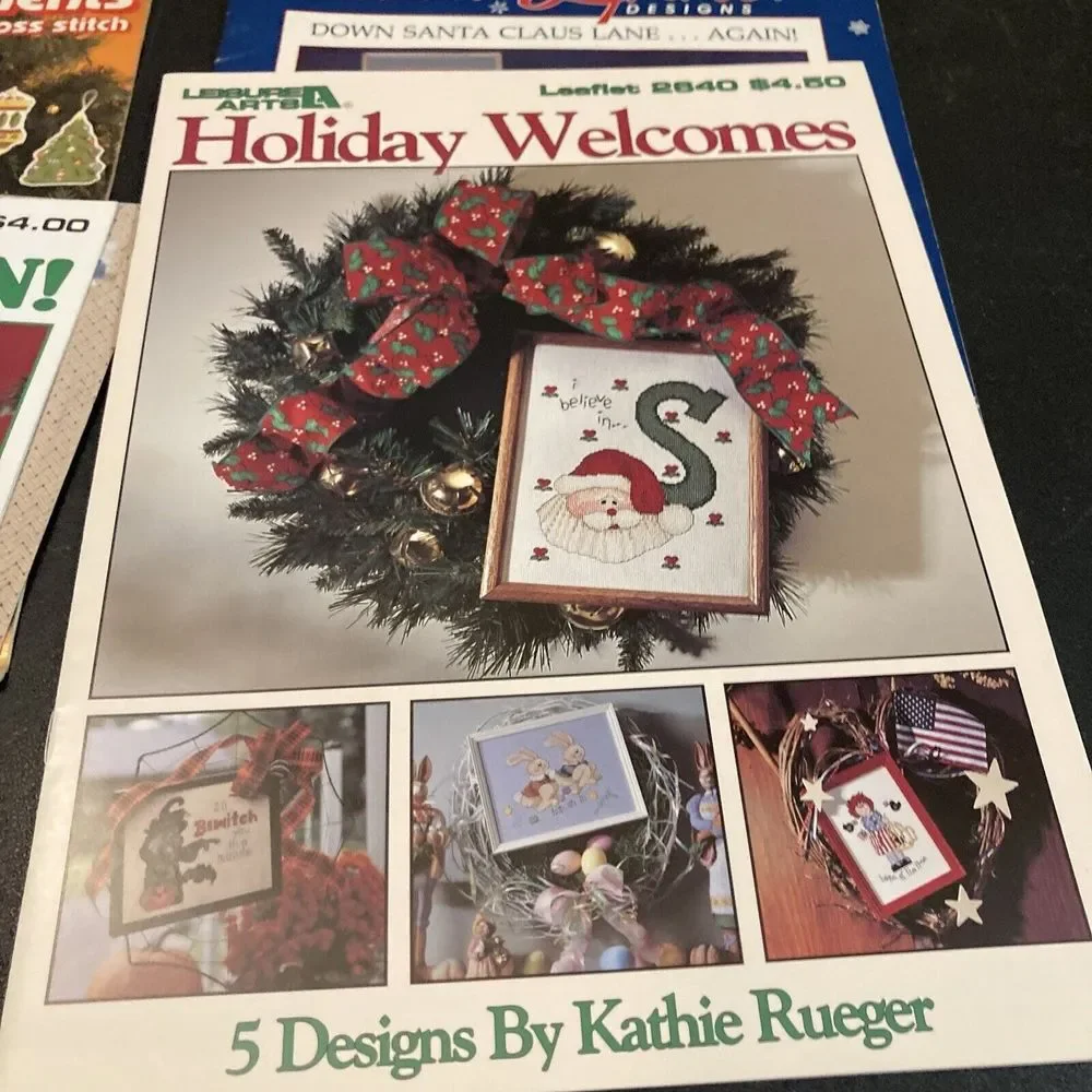 Christmas Cross Stitch Leaflet Design Pattern Leisure Arts Ornaments Santa Lot 6